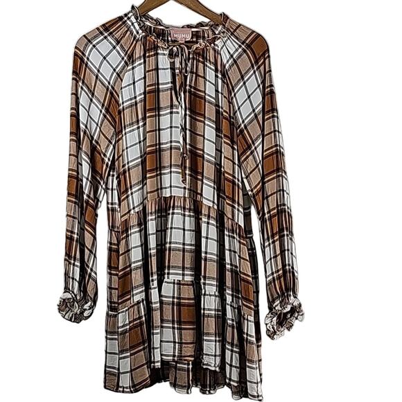 Show Me Your MuMu Birdie Sz M Brown Festival Ruffle BOHO Pockets Dress - Picture 1 of 10